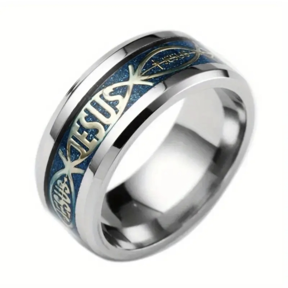 Jesus Christian Ring Blue/Silver NWT Size 12 (Jesus)